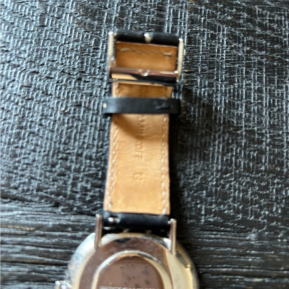 Rebecca Minkoff Silver Dial Watch with Black and Red Embroidered Strap